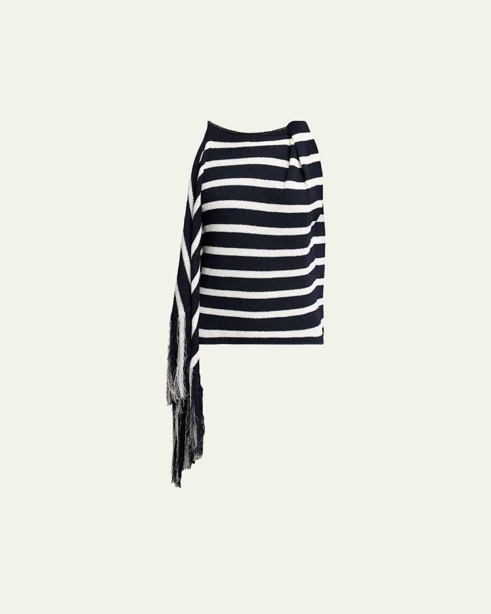 Yves Striped Knit Fringe Drape Top
